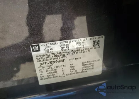 2014 GMC Sierra C1500 Slt из США, поврежденный, VIN 3GTP1VEC8EG496521